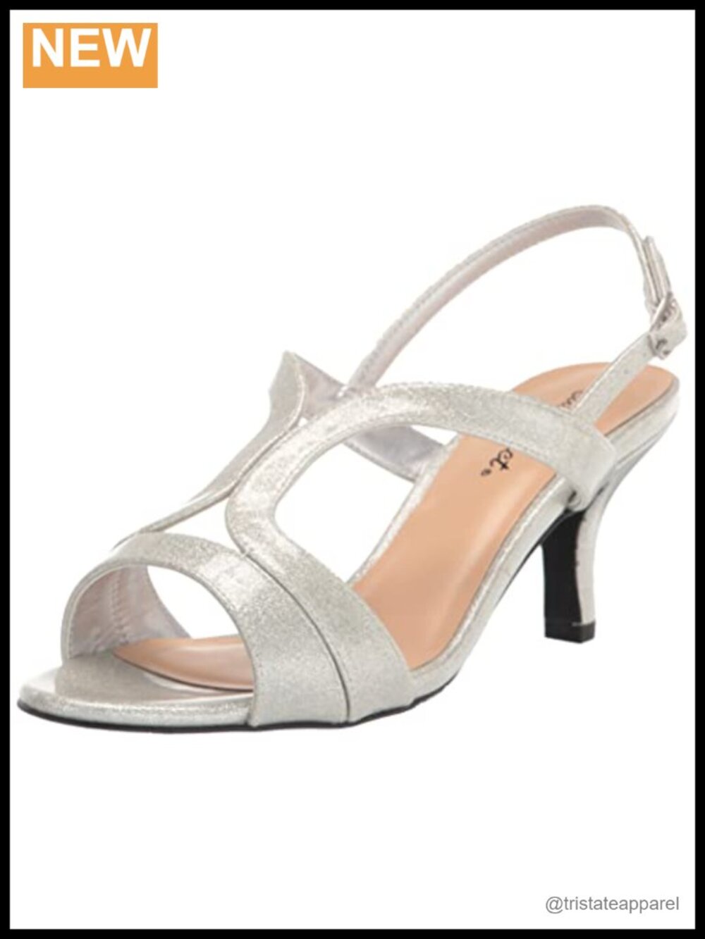 Kitten Heel Slingback Dress Sandal Silver Glitter Evening Wedding Shoe